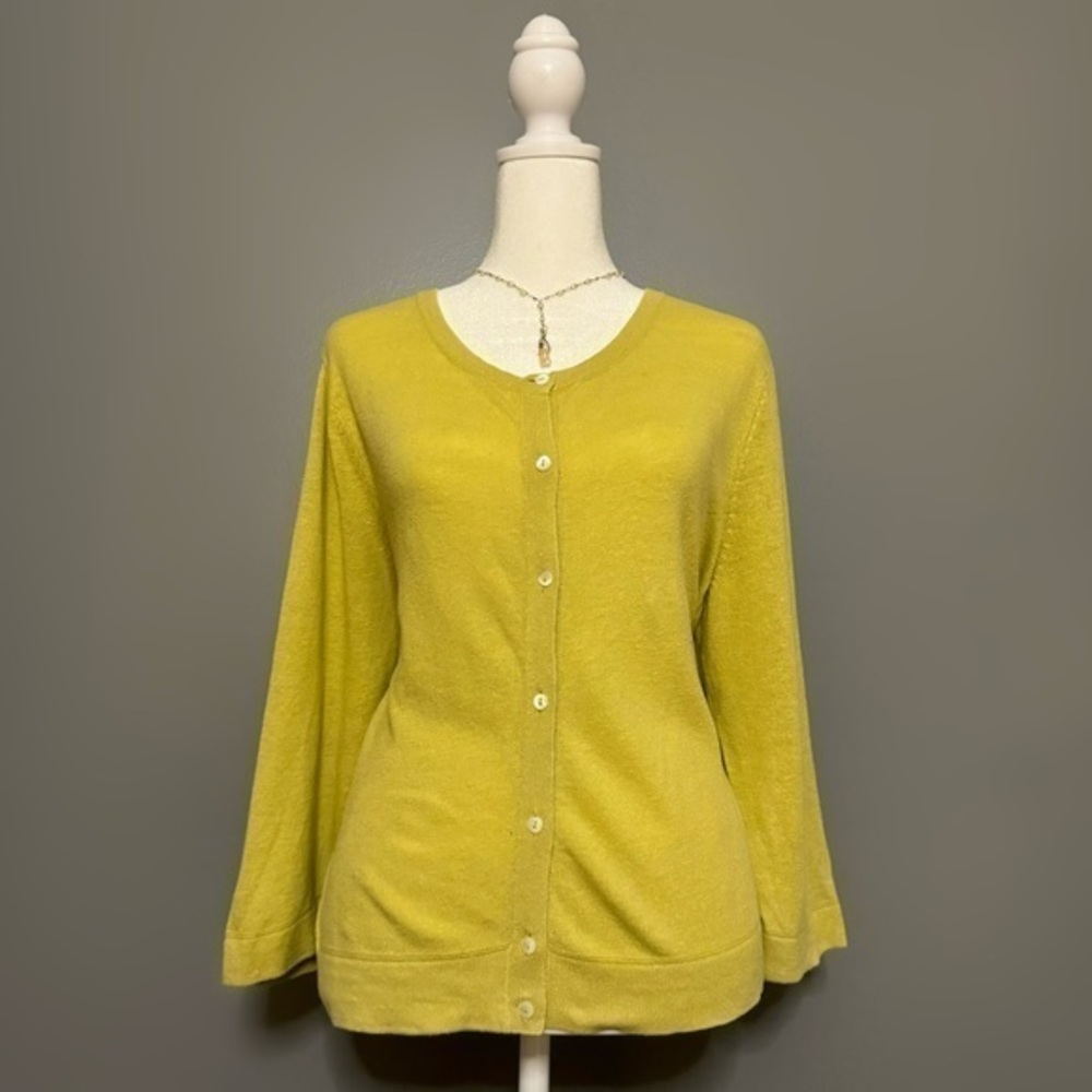EUC J. Jill Spring Green Button Front Linen Cardigan Size L
